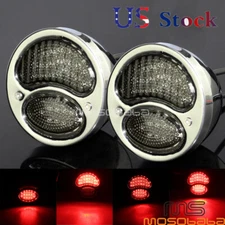 Chrome LED Brake Stop Duolamp Taillights For Harley Honda BMW Bobber Cafe Racer 