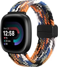 Magnetic Braided Stretchy Band for Fitbit Versa 4/3 Soft Woven Nylon Sport Strap