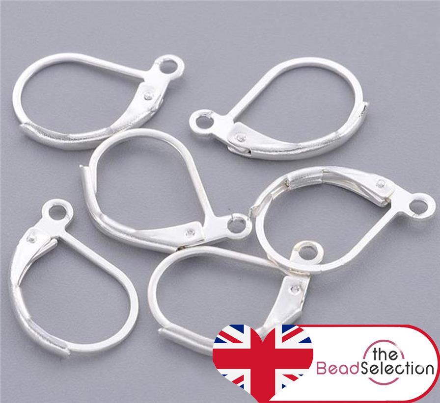 20 PENDIENTES TRASEROS DE PALANCA CHAPADOS EN PLATA 16mm HALLAZGOS DE FABRICACIÓN DE JOYAS AB13