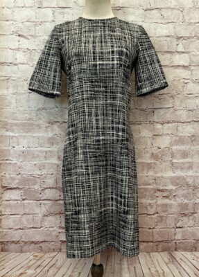 Theory Rijik B Configure Stretch Knit Sheath Dress Black Crosshatch Size 8 NEW