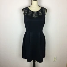 Enfocus Studios Mini Dress Sz 10 Womans Black Knit Lace Trim Sleeveless Stretch