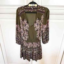Free People Women’s Moonlight Drive Green Pink Floral Boho Mini Dress Festival M