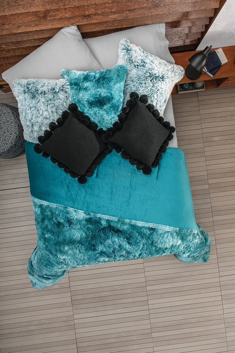 EVEREST TURQUOISE SHAGGY BLANKET WITH SHERPA SOFT THICK AND WARM QUEEN SIZE  | eBay