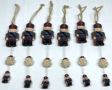 Santa Nutcracker Dangling Christmas Ornaments LOT of 6 Resin