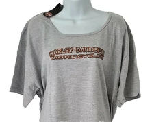 Harley Davidson SS Shirt Gray 3D Raised Silver Design Cotton Chest52 Womens 2XL