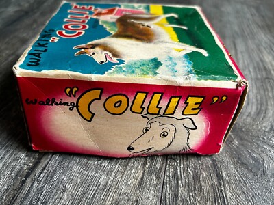 COLLIE Vintage Mechanical Wind Up Dog Box Alps 1950's Japan