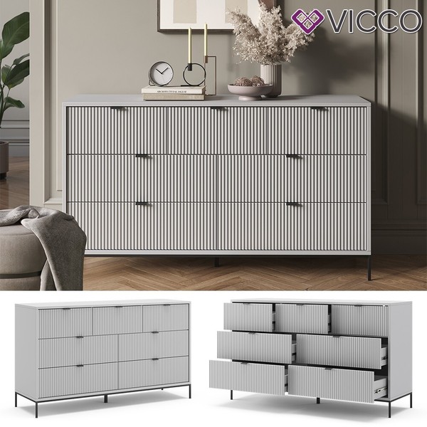 Sideboard Eliza 140 X 42 Cm, Grau, Wohnzimmerschrank Mit 7 Schubladen Vicco-image