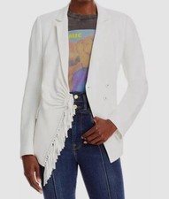598 Kobi Halperin Womens Ivory Fringe-Trim Ruched Morgan Blazer Jacket Size M