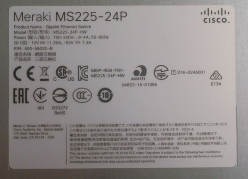 Cisco Meraki MS225-24P-HW 24x 1GE PoE+ 4x SFP+ Cloud Managed L2 Switch UNBEANSPRUCHT - Bild 6 von 6