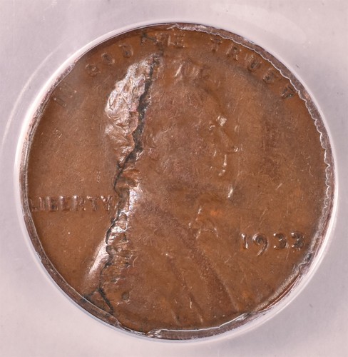 1933 Lincoln Wheat Penny Cent - ANACS F12 - Major Obverse Lamination