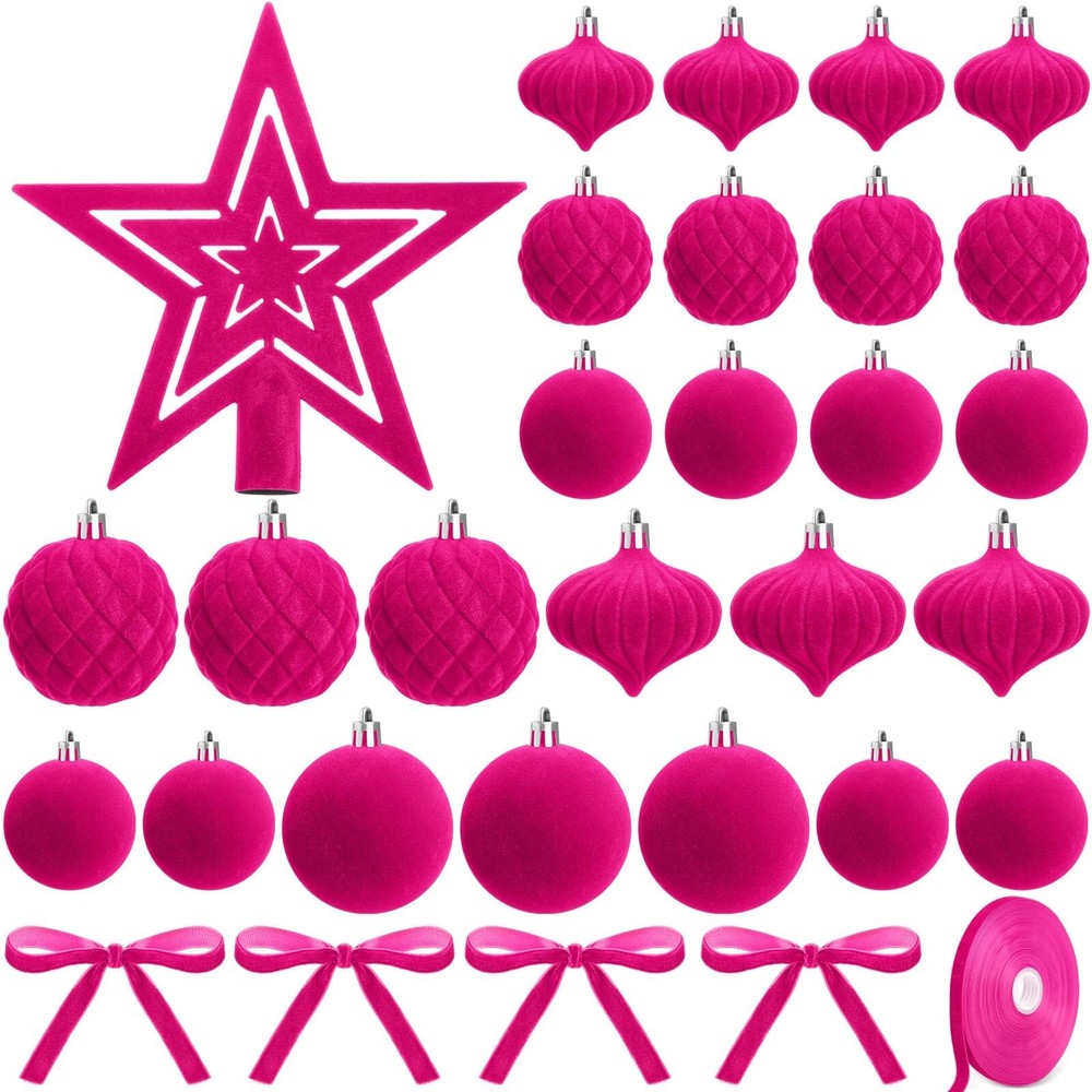 27 Pcs Velvet Christmas Tree Ornaments Set Velvet Christmas Balls with Velvet...