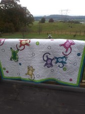 Vintage Rare Hand Made 84" 68"Quilt, Monkeys Appilque Quilt Hand Quilted Cotton