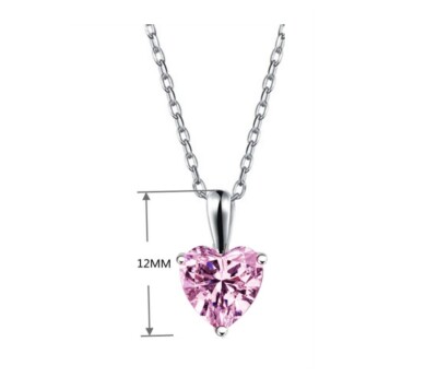 【TATIANA】Heart Cubic Petit Plump Heart Necklace NZ2021 Love Tiny Pink Heart Cubic Zirconia Silver Pendant Chain