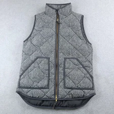 J CREW Down Vest Womens Extra Small Gray Herringbone Quilted Sleeveless Jacket