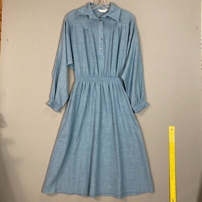 Vintage Dress Womens Small 70s 60s Long Sleeve Collared Elastic