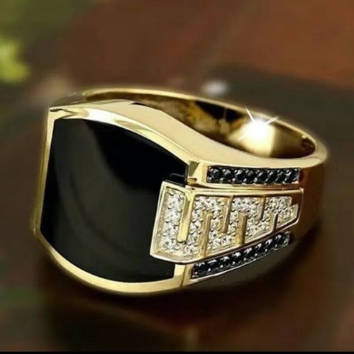 Fashion Men's Ring Vintage Inlaid Black Stone Zircon Punk Style Rings - Picture 5 of 15