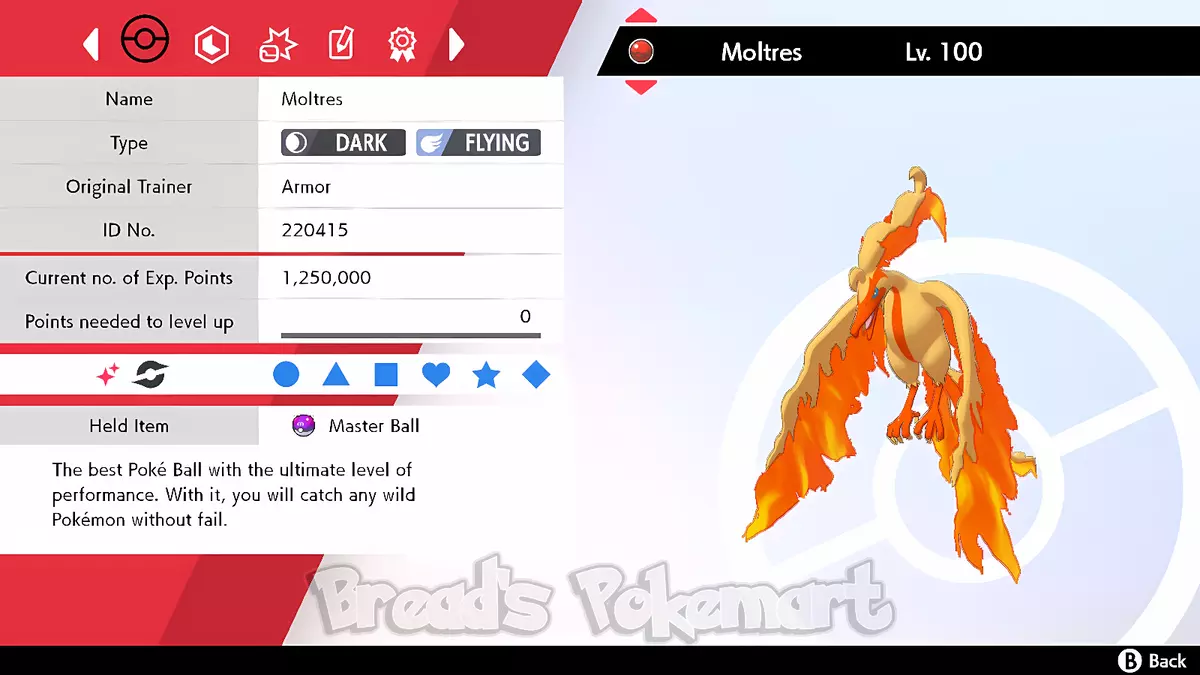 Pokemon Sword and Shield Shiny Moltres 6IV-EV Trained