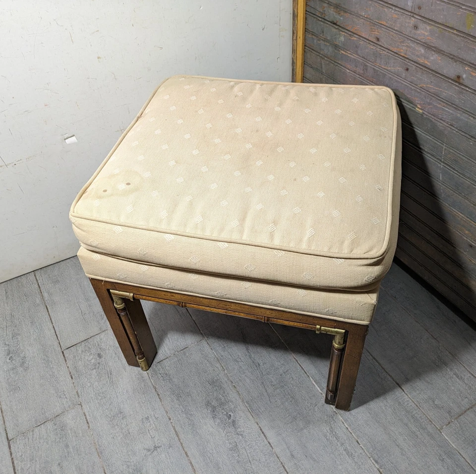 Taburete otomano de latón madera de haya imitación bambú vintage años 60 asiático MCM Foto 3 de 4