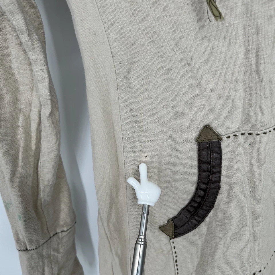 Miss Me Sweater Womens Small Beige Floral Print Hoodie Pullover V-Neck - Image 4 of 4