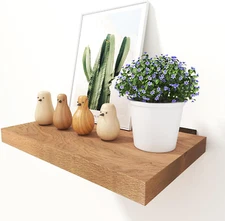 Solid Oak Floating Shelves - 16" W X 10" D, Heavy Duty with Brackets, Rustic Woo