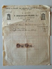 FACTURE VENTE & ACHAT MEUBLES NEUFS & OCCASION DESFONTAINE PECHER 1929 NANTES