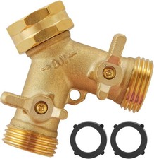 2 Way Garden Hose Splitter Solid Brass Y Connector Outdoor Faucet Valve Brass