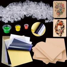 330 Tattoo Practice Skins with Transfer Paper Ink Cups - Mix 300 Pigment Caps 20