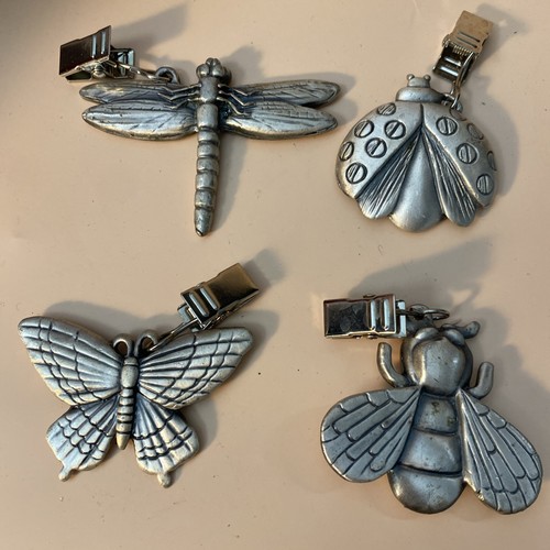 4 Vintage Pewter Metal Tablecloth Weights with Detail On Both Sides. V91