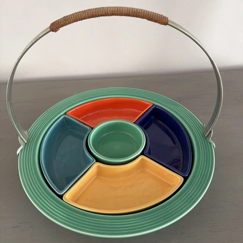 Vintage Fiesta Relish Tray  With Original Handle Complete 7 Piece RARE EXCELLENT