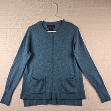 Tahari 100 Cashmere Pure Luxe Blue Pullover Crew Neck Sweater Womens Size M