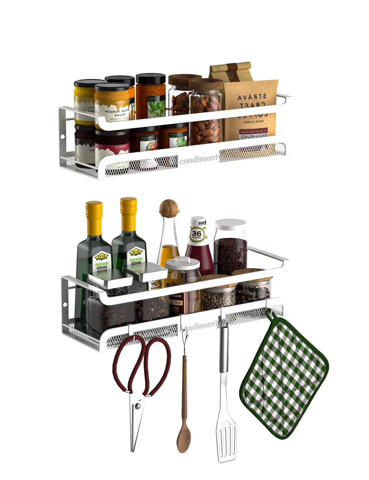 Spice Rack Wall Mount with Hooks - Spice Racks Organizer for Cabinet Storage,...