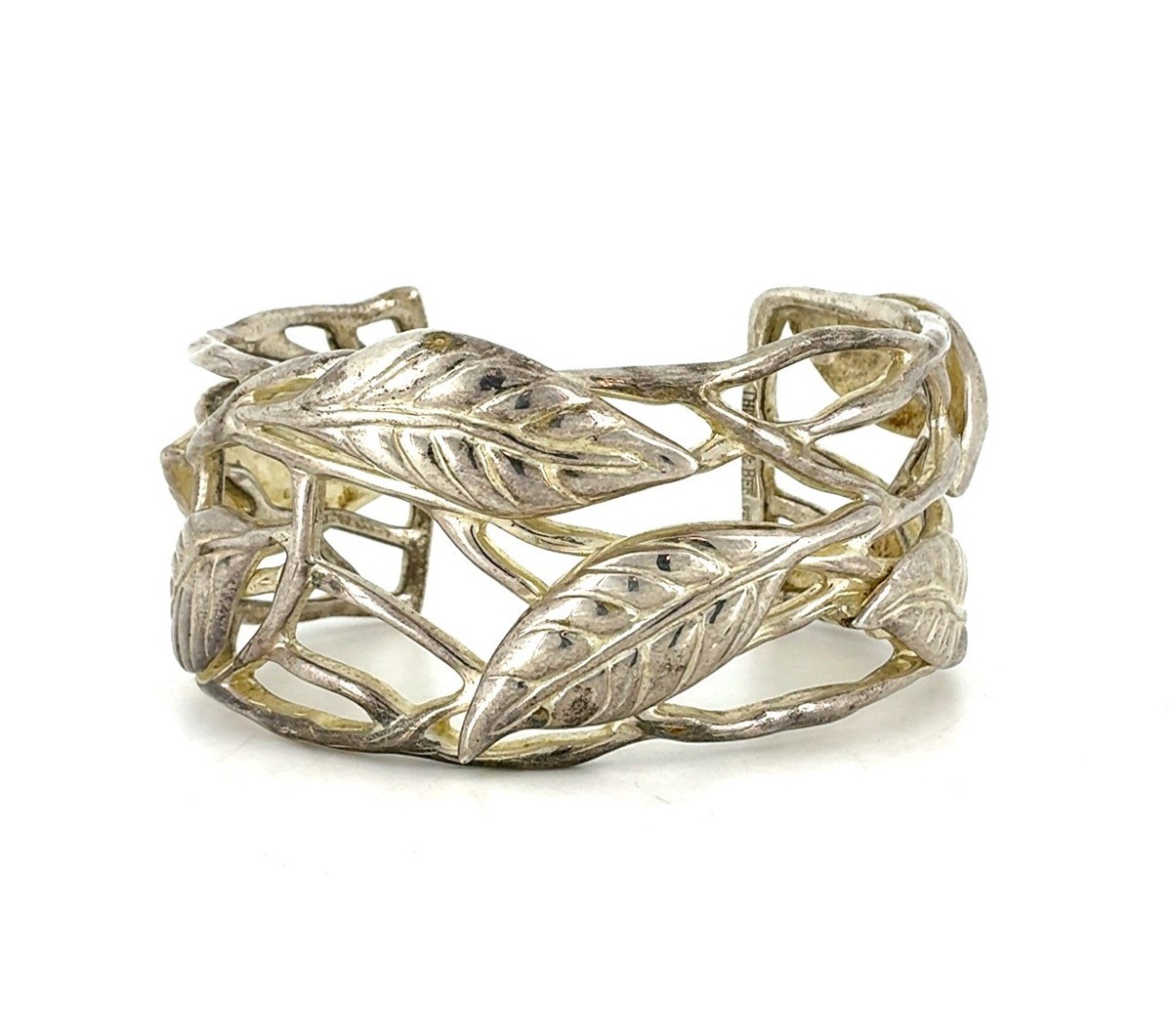 Thistle & Bee Solid Sterling Silver Leaf Design Cuff Bracelet