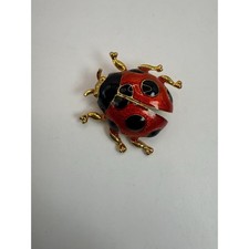 Vintage Covann Ladybug Brooch – Red & Black Enamel Gold Tone Figural Pin