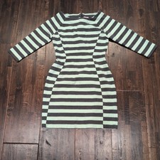 Gap Gray Mint Green Striped Mini Dress Womens XS Long Sleeve Knit Contour Y2K