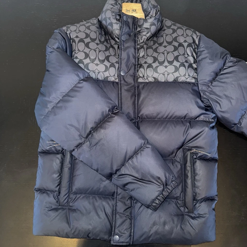 Coach Signature Men's Puffer Jacket Navy Blue Full Zip  Size Small - Image 3 of 4