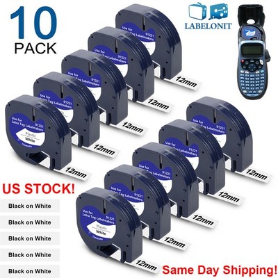 10PK Dymo Letratag Refill 91331 Plastic 12mm Label Tape White 1/2'' LT-100H