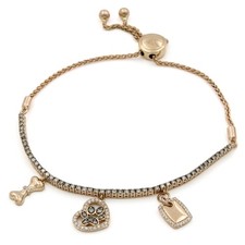 LeVian 14k Rose Gold Chocolate Vanilla Diamond Dog Charm Bolo Bracelet #JB758-4
