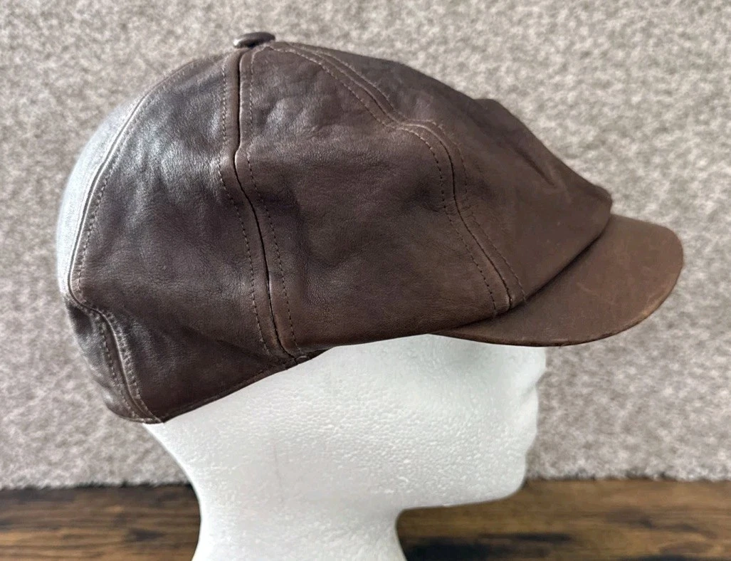 Ralph Lauren Rugby Sheepskin Brown Leather Driving Hat Mens Sz S/M Cotton Lined