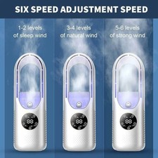 Portable USB Air Cooler Leafless Electric Fan 6 Speed Silent Timer Air Condition