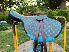 WILDRACE Beautiful Turquoise LV Model Horse Racing Saddle with Stirrups Strap