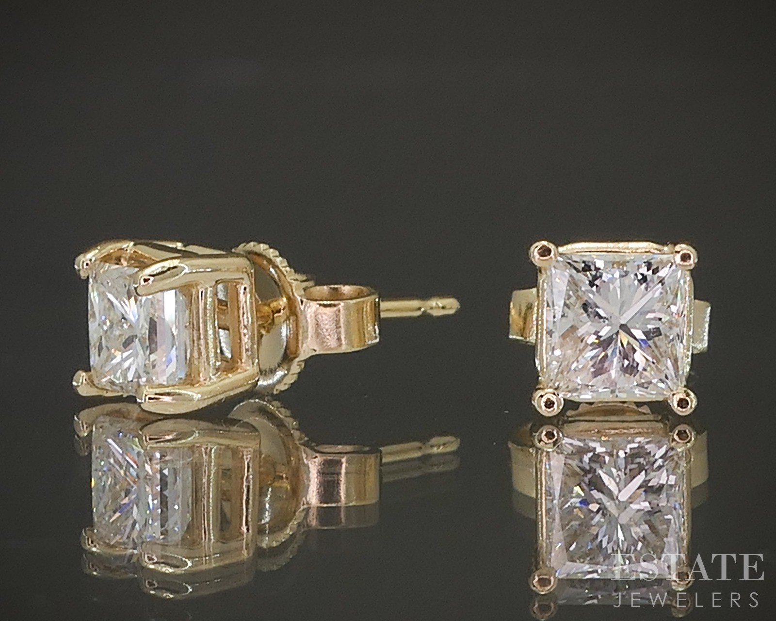 14k Yellow Gold Princess Natural .80ctw Diamond Stud Earrings p21826
