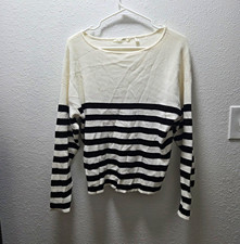 Cyrus Womens White/Black Striped Knit Boat Ne...