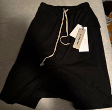 Rick Owens Men's Black Cotton Sweat Shorts Drawstring Elastic Waist NWT