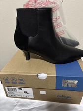 Clarks Collection Kepley Erin Women’s Black Leather Ankle Boots Size 7 M