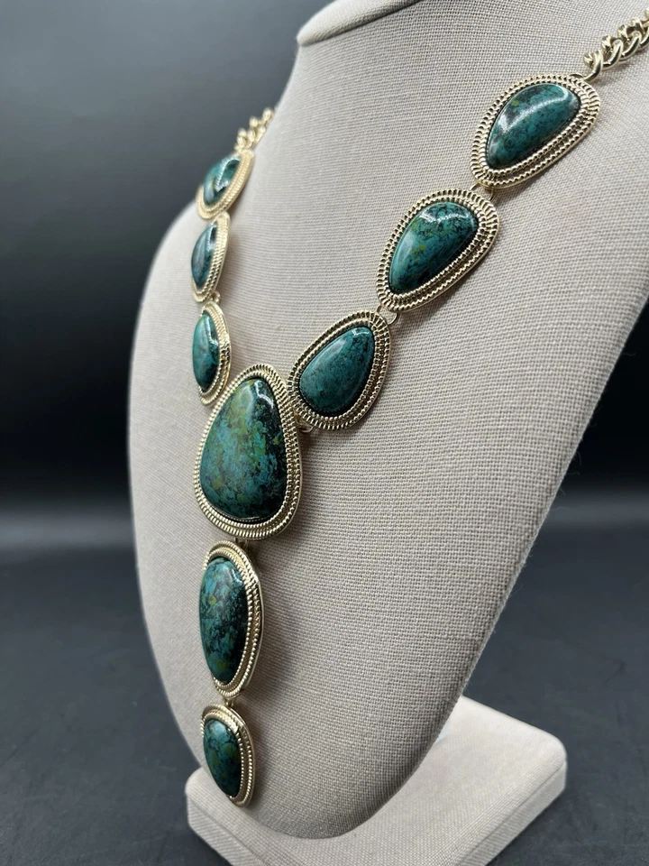 "Collar gota turquesa imitación tono dorado 24"" bisutería" Foto 2 de 4