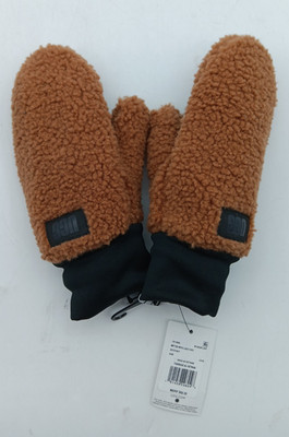 Womens UGGfluff Mitten With Logo Tape - Chestnut, Size S/M [101099]