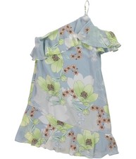 GUESS Womens Floral One Shoulder Asymmetrical Dress, lightblue, XS