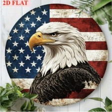 Retro Patriotic Bald Eagle USA Flag Metal Sign 4th July Porch Holiday Wall Decor