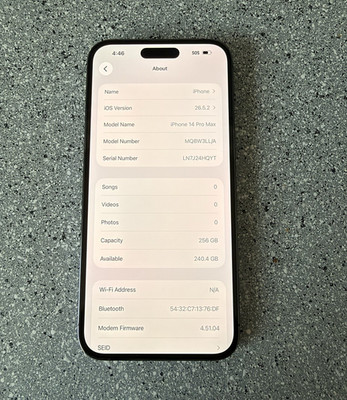 Apple iPhone 14 Pro Max 256GB Purple Unlocked WIFI & Bluetooth Dont Work