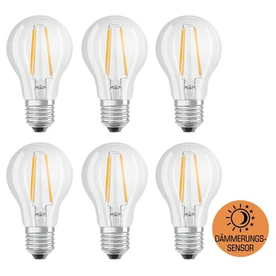 6 x Osram Filamento LED Forma Bombilla 4W = 40W E27 Claro 470lm 4000K Sensor de Luz Diurna